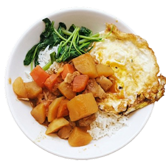 Chicken Potato Curry Rice with Fried Egg