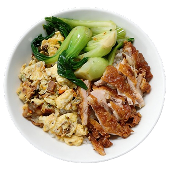 Roasted Chicken Rice with Bok Choy & Scrambled Egg